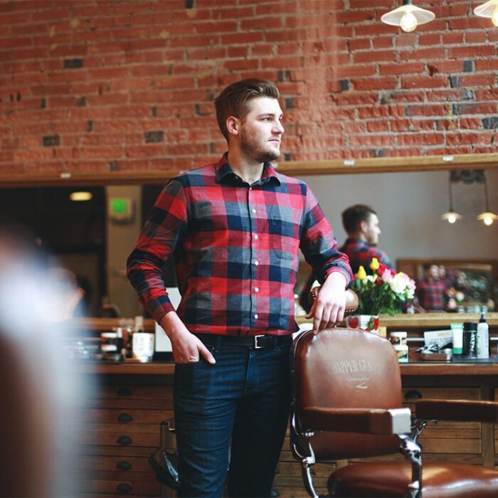 Closeup of barber at Dapper Gents barber shop